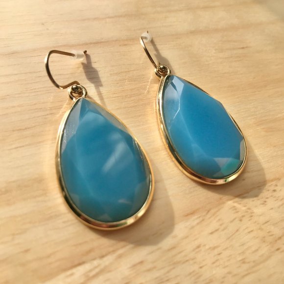 Blue & Gold Teardrop Earrings - Picture 5 of 9